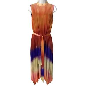 Tahari ASL Colorful Pleated Dress with Handkerchief Hem and Belt size 4